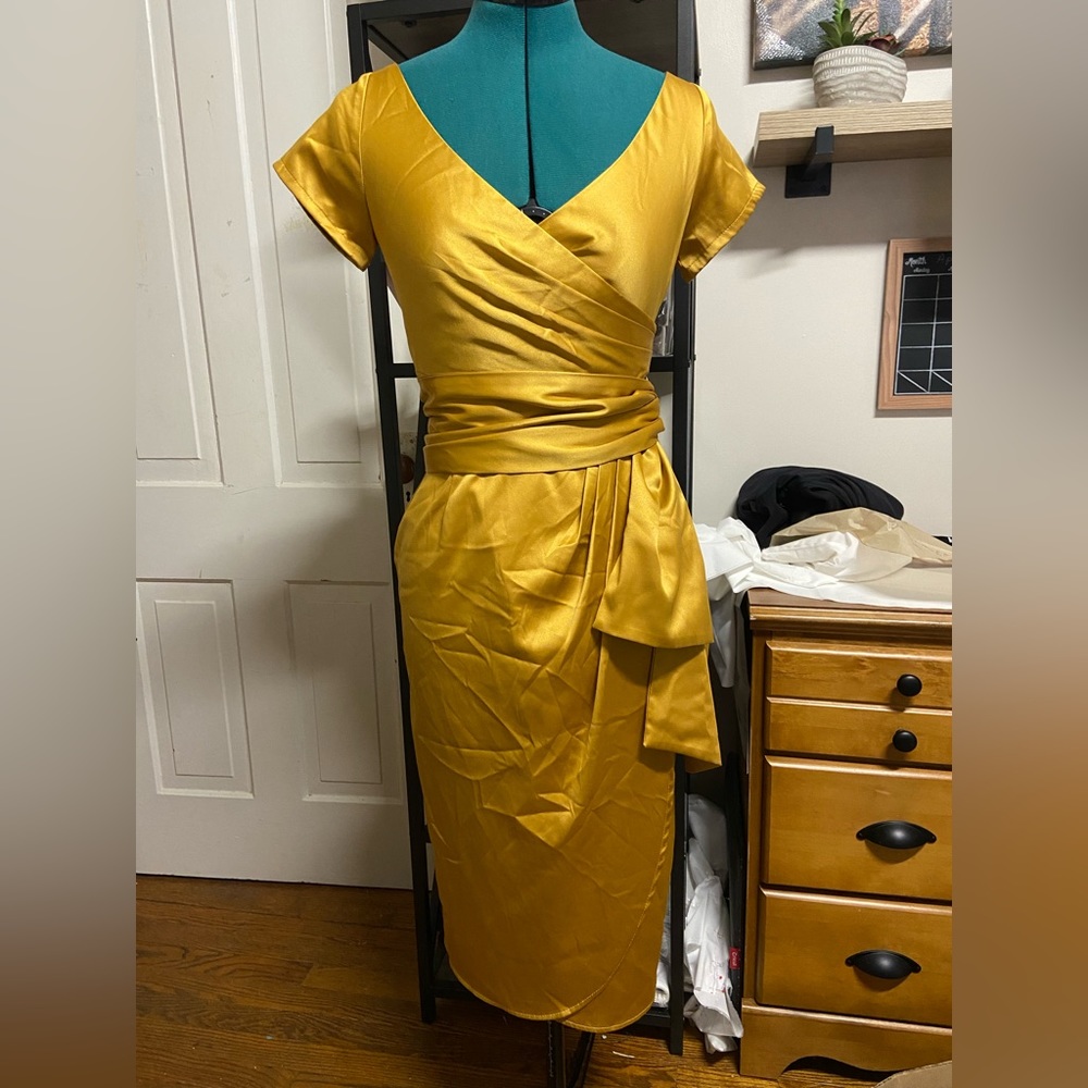 Ava Faux Wrap Wiggle Dress with sash by Pinup Couture